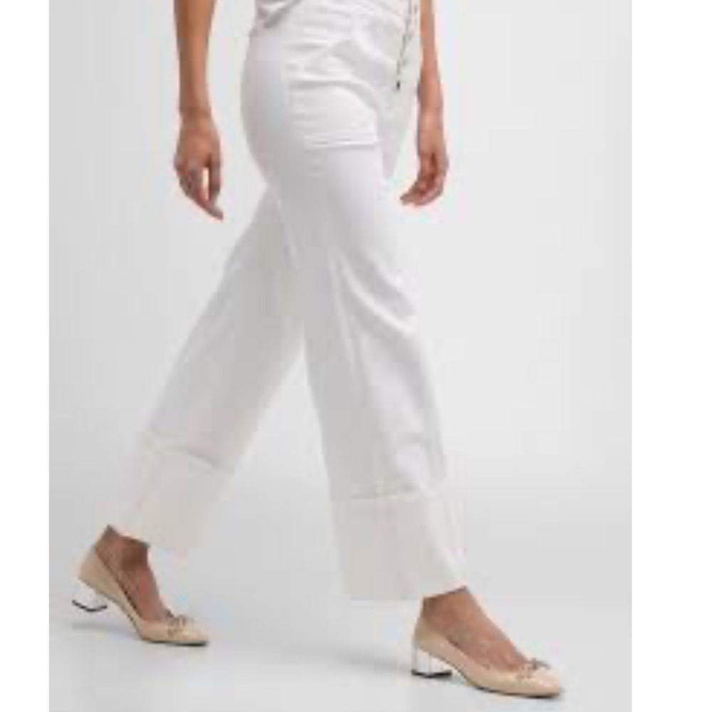 $295 Cinq a Sept Benji White Cropped‎ Flare Pants High Rise Cuffed Hem Size 8